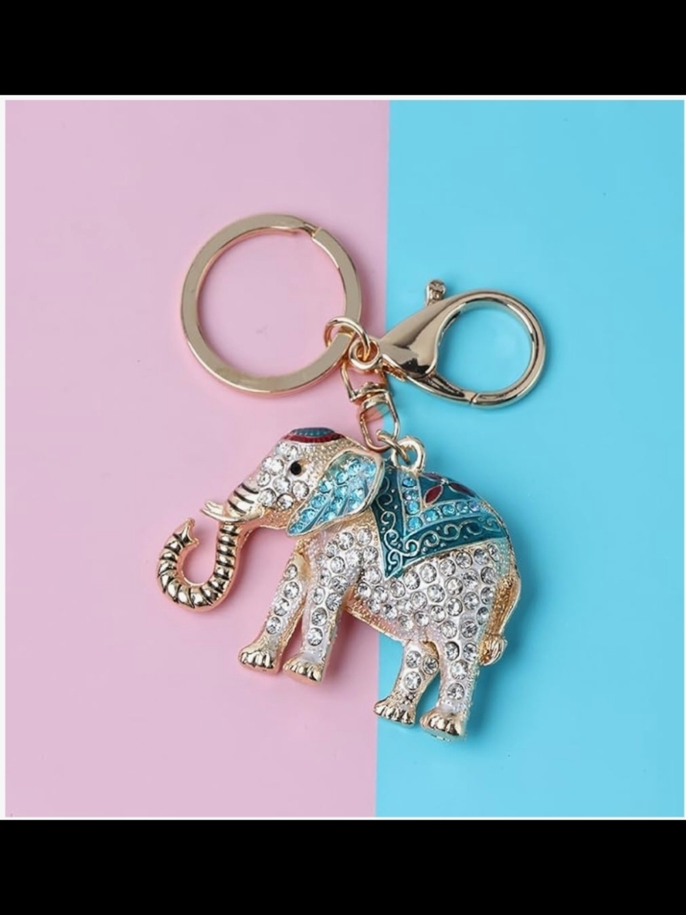 Gold-Tone Blue Crystal Elephant Keychain Charm - Picture 5 of 7